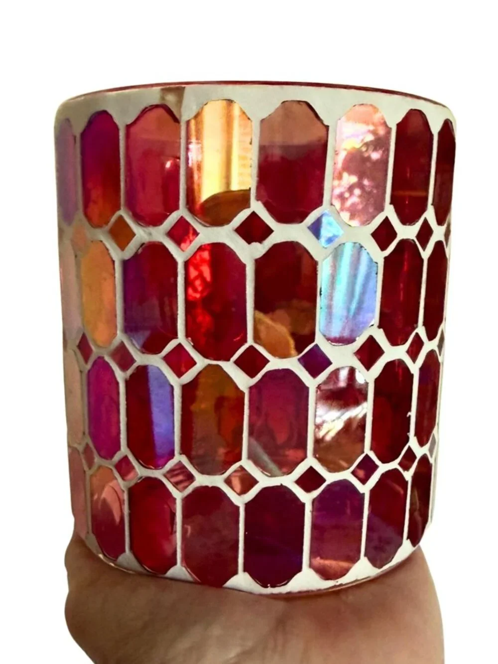 Teleflora Mosaic Glass Vase Pink Iridescent Art Glass Flower Vase